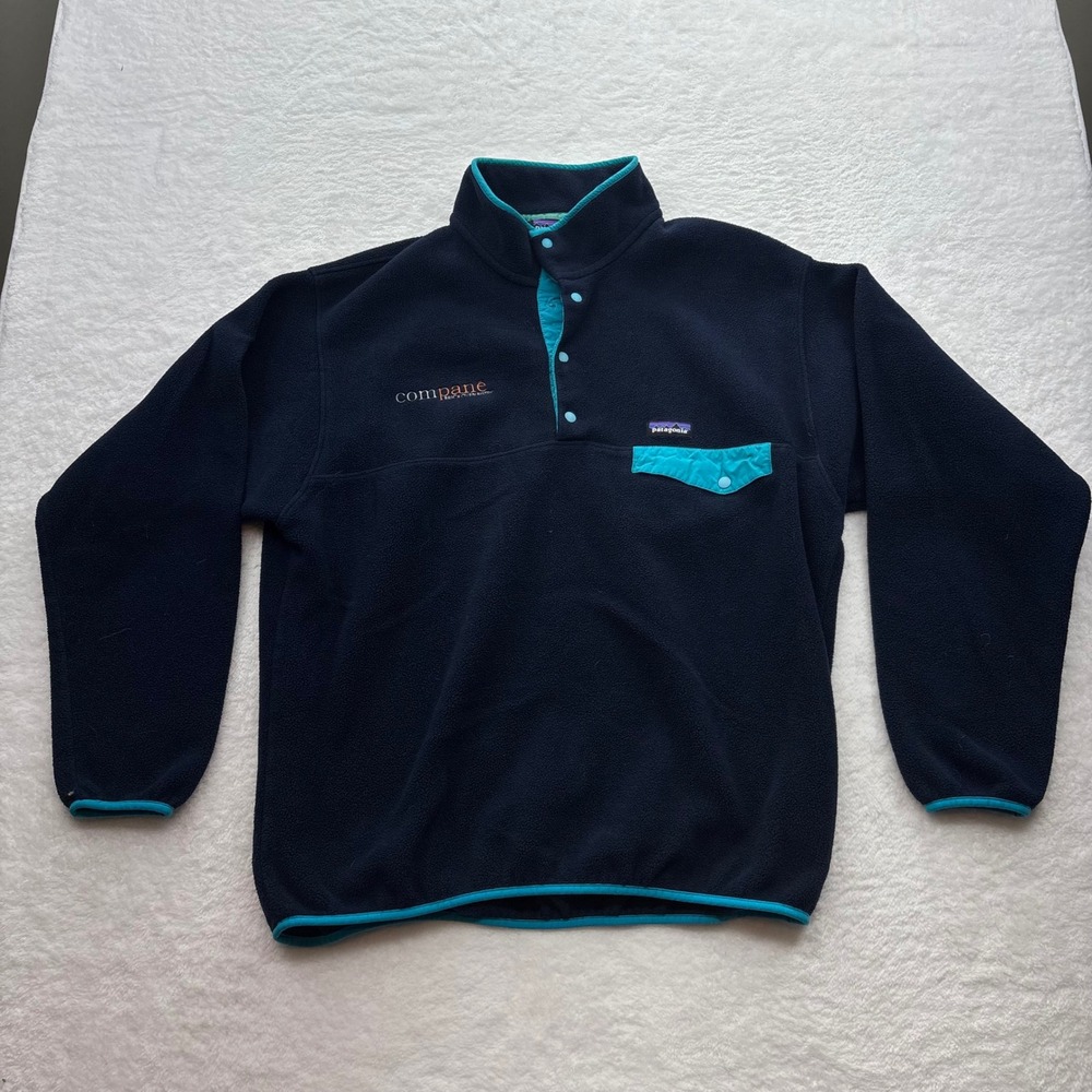 Patagonia Synchilla Snap-T Fleece Pullover Navy Blue Turquoise Mens XL